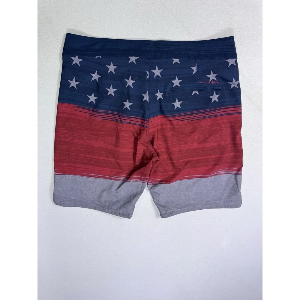 Travis Mathew Board Shorts Men's 36x9 USA Flag Stars Drawstring Beach Surf